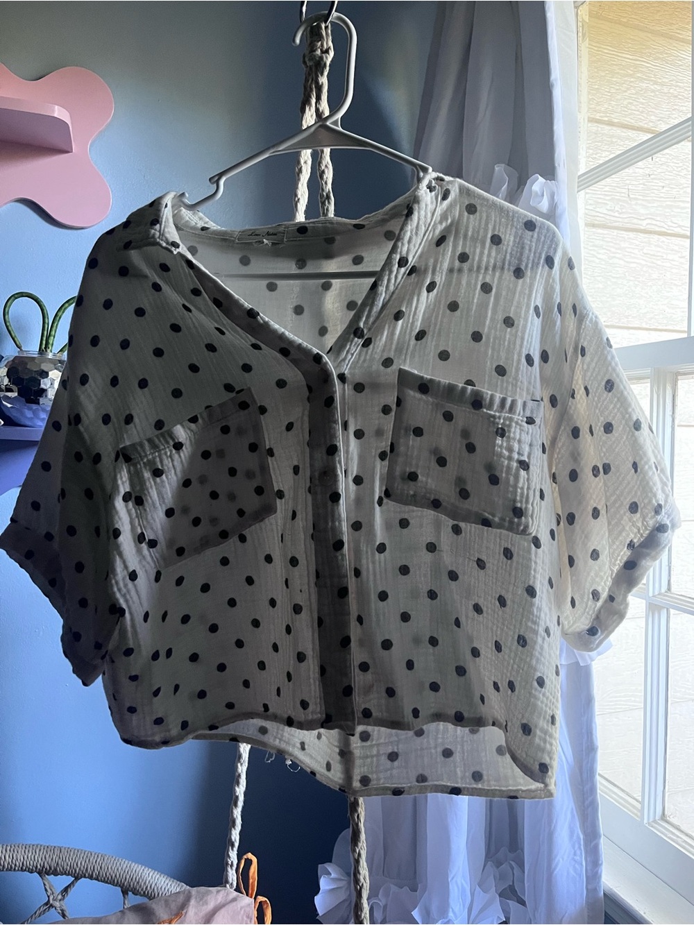 Love Notes White Cropped Blouse with Black Polka Dots
